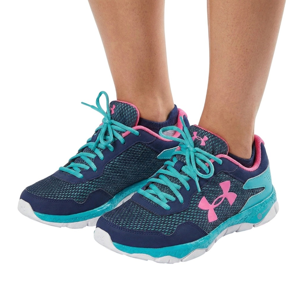 Under Armour Sneakers Girls 5Y Blue Pink Athletic Running Shoe Casual Activewear